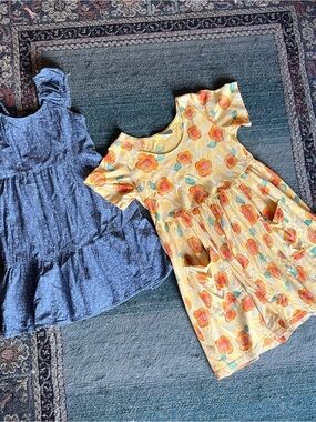 fresh produce Yellow Floral Short-Sleeve Dress + blue dress